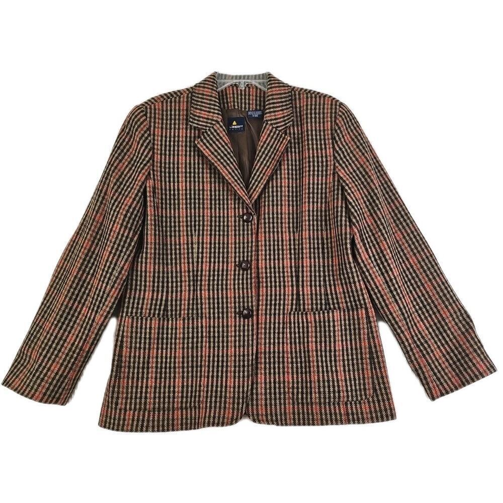 Lizsport ~Woman Size 12Petite~ Brown/Red Jacket Wool Blend Blazer Office Wear.